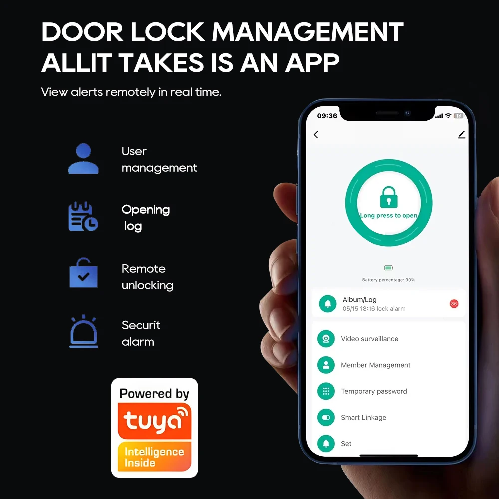 SANKESONG Tuya Smart 3D Face Door Lock Security Camera Monitor ذكي بصمة الإصبع كلمة المرور البيومترية بطارية مزدوجة