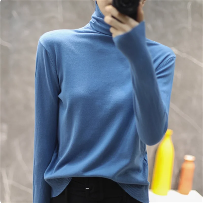 Camisola de malha feminina pullovers nova manga longa gola alta preto camisola de malha pulôver feminino topos suéteres sueters de mujer q778