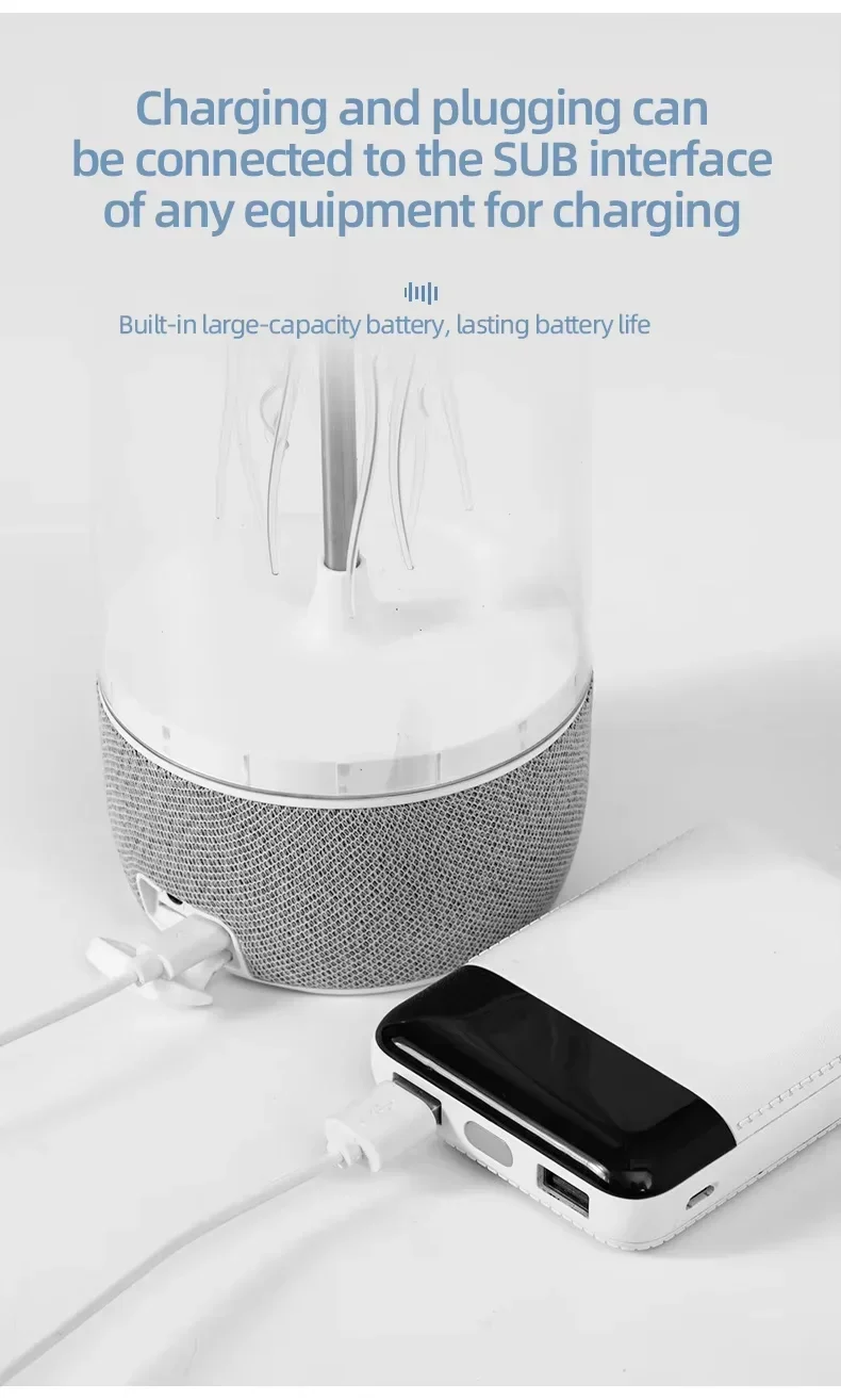 Novo ruído branco led medusa aquário luz noturna 7 cores mudando com 4 modo de luz lâmpada medusa alto-falante bluetooth