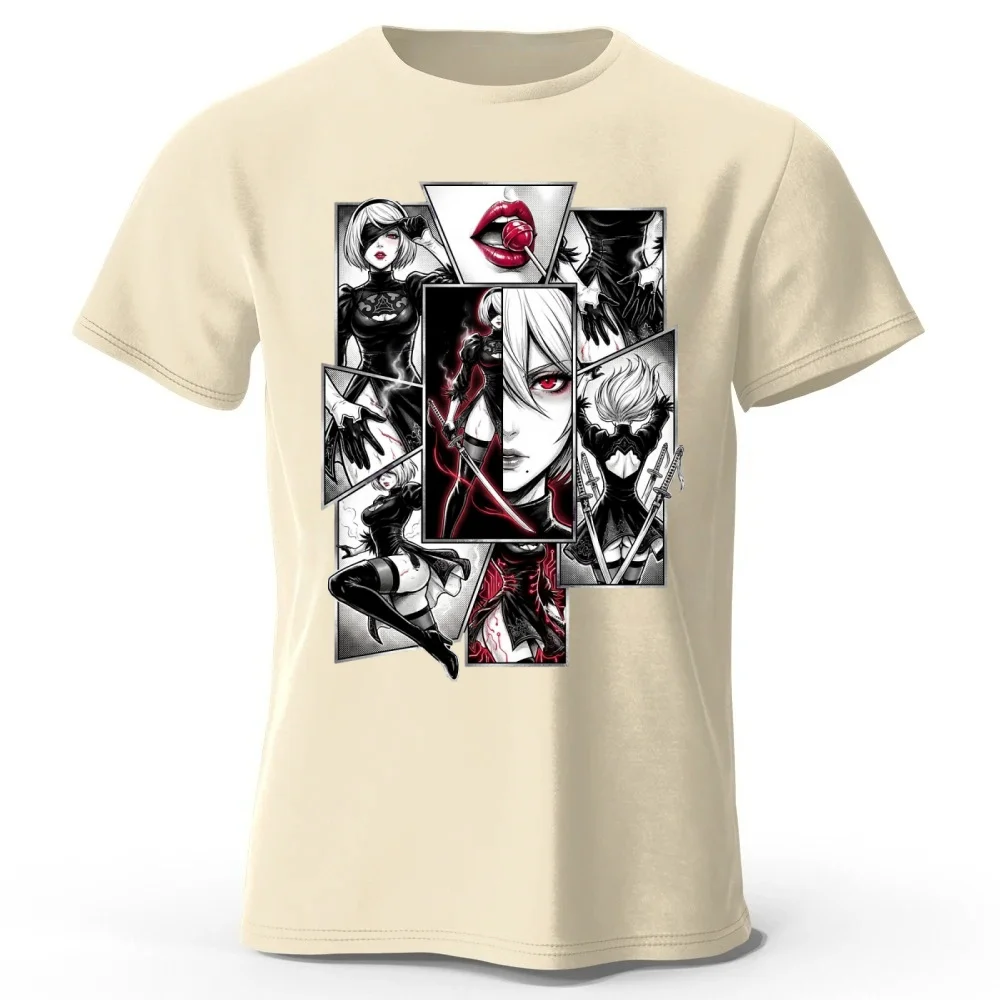 Neuestes Neil: Mechanical Era 2B Manga Collage Baumwoll-Kurzarm-T-Shirt für Herren, Sommermode, Lässig, Locker, Bequem, Große Größen