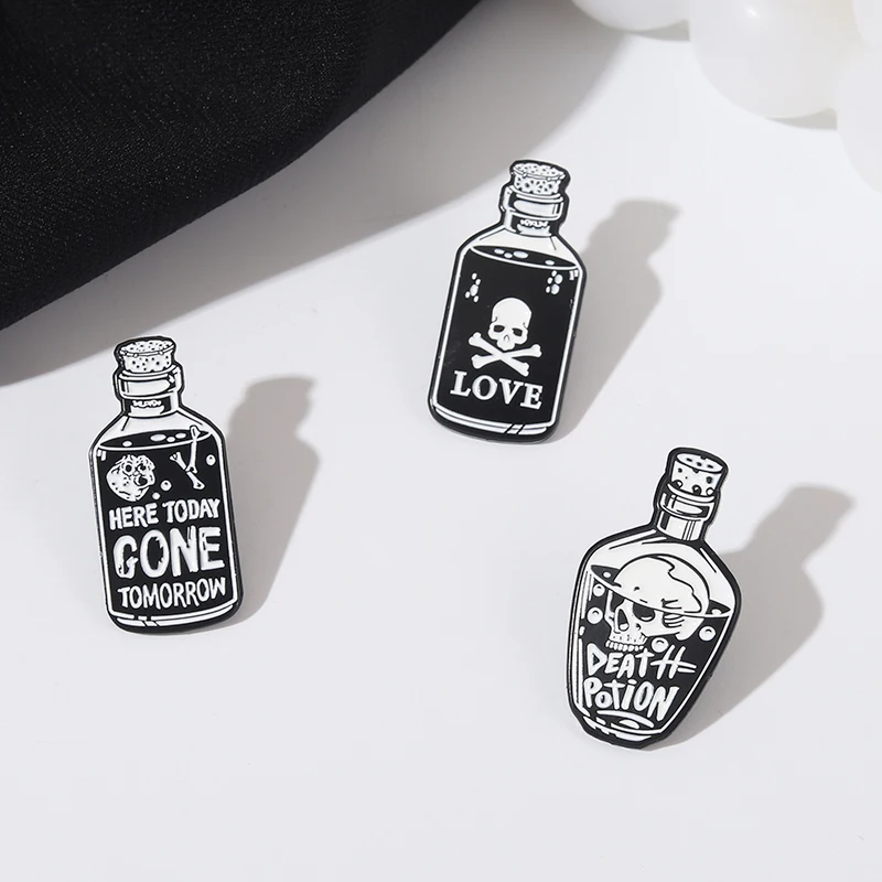 Punk Style Enamel Pin Badges Black Bottle Skull Skeleton Collection Brooch Denim Clothes Lapel Pins Jewelry Gifts for Friend