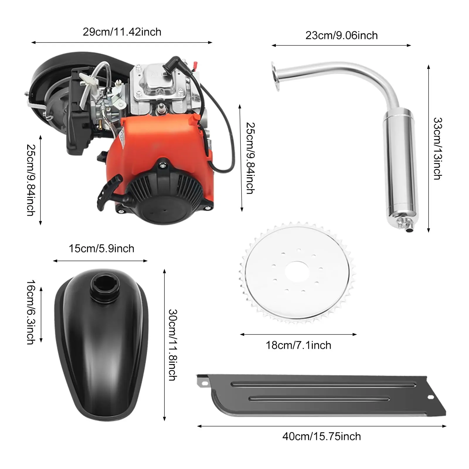 4-Stroke 49CC Gas Engine Motor Kit 53CC Bicycle Petrol Engine Conversion DIY Upgrade High Speed Belt Drive for E-bike Cycling