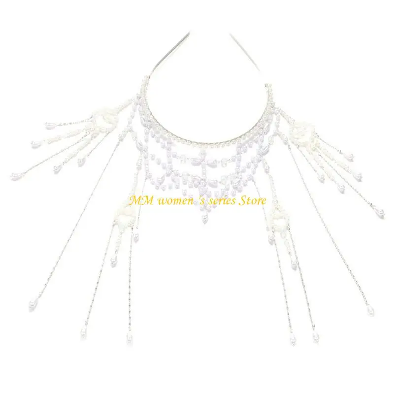 

Q39C искусственный жемчуг ручной работы, свадебная цепочка для волос, элегантный свадебный головной убор, удобный аксессуар для