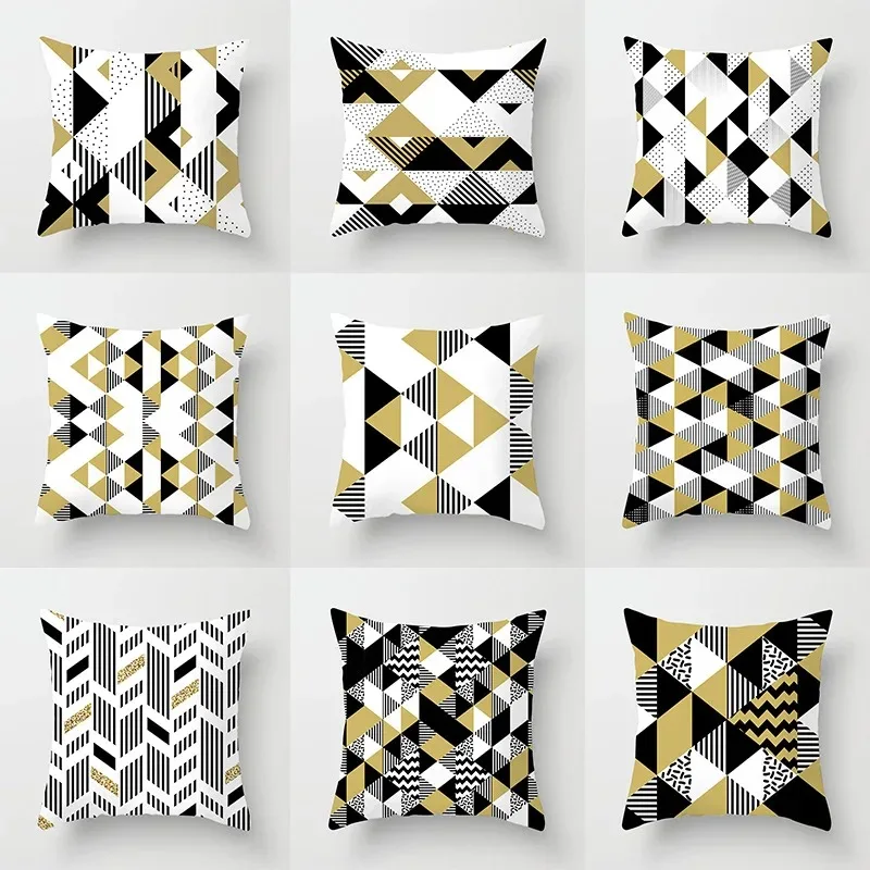 Office Living Room Home Pillowcase Car Ornaments Abstract Black and Gold Printed Pillowcase