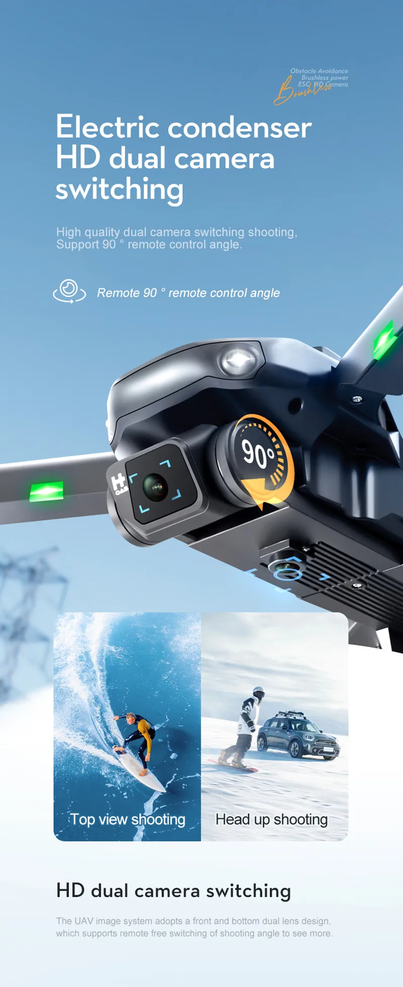 6K Dual Camera Obstacle Avoidance Drone Brushless Option Flow Position Foldable Quadcopter Obstacle Avoidance WIFI FPV Drone Toy