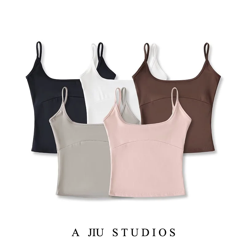 Sexy Street Style Strapless Crop Top Backless U-Neck Vest Women's Slim Fit Short Length Belly Baring Sporty Top Pure Color
