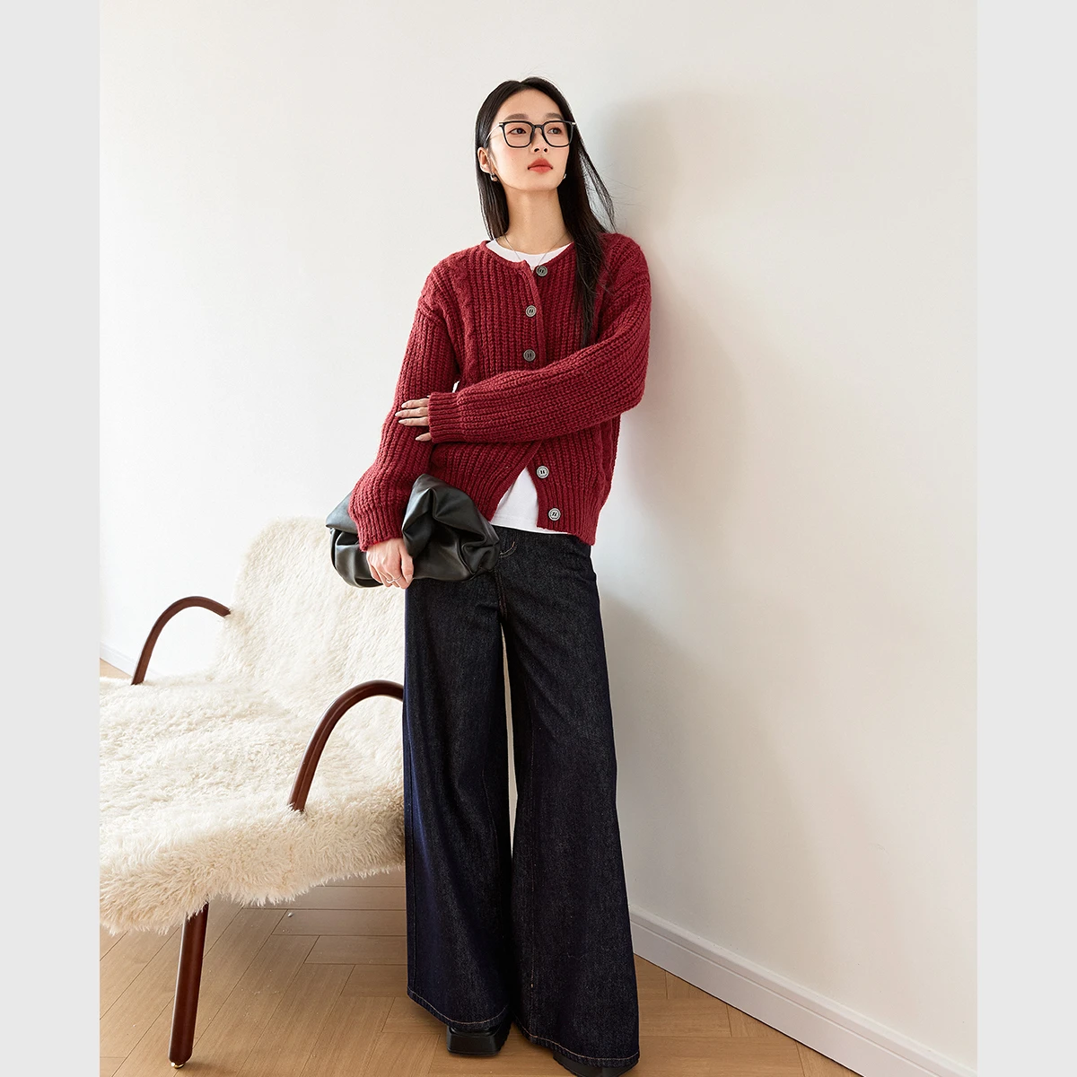 VIMLY Cardigan rosso donna Casual 2025 inverno girocollo lavorato a maglia all'uncinetto maglioni femminili cavo retrò maglioni larghi da donna 73658