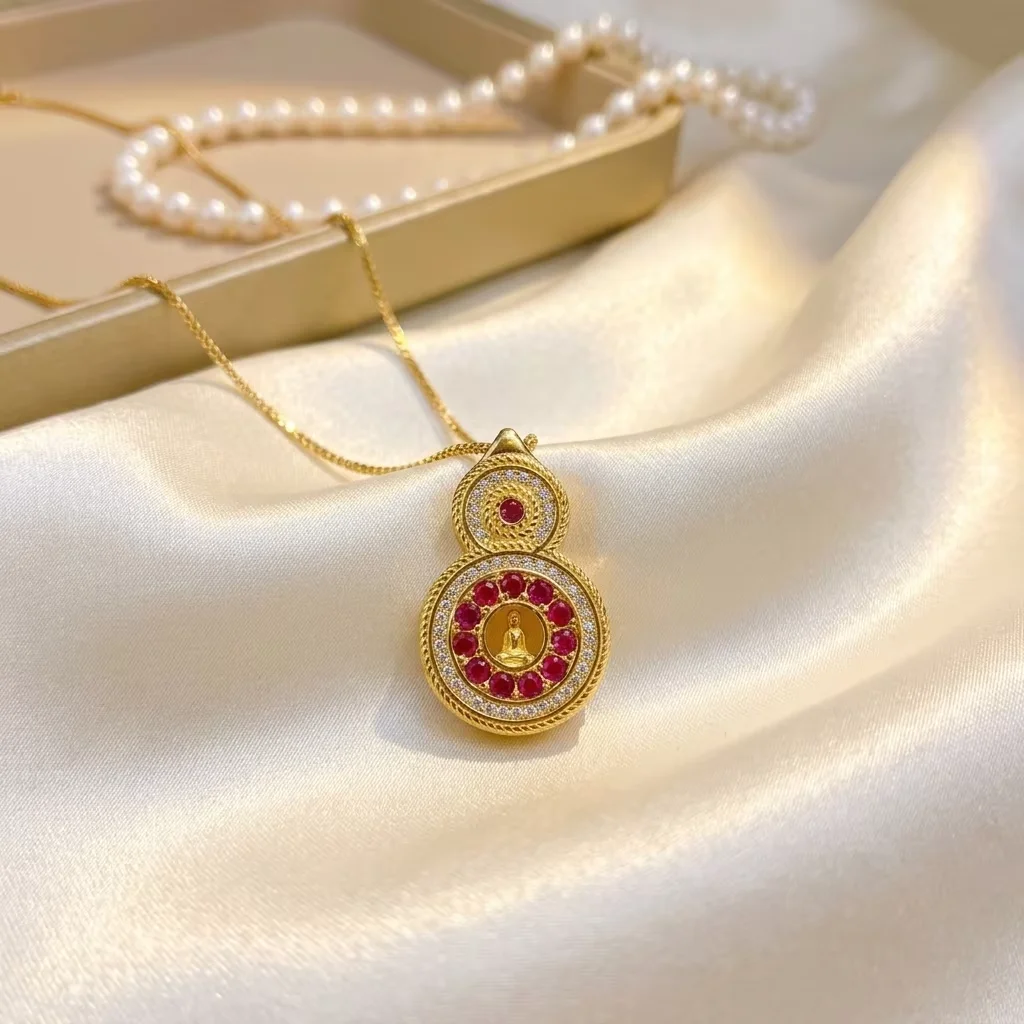 Certificate 925 Pure Silver Natural Mozambique Ruby Gourd Shape Charm Necklace Full Diamond Hollow Out Lucky Chain High Jewelry