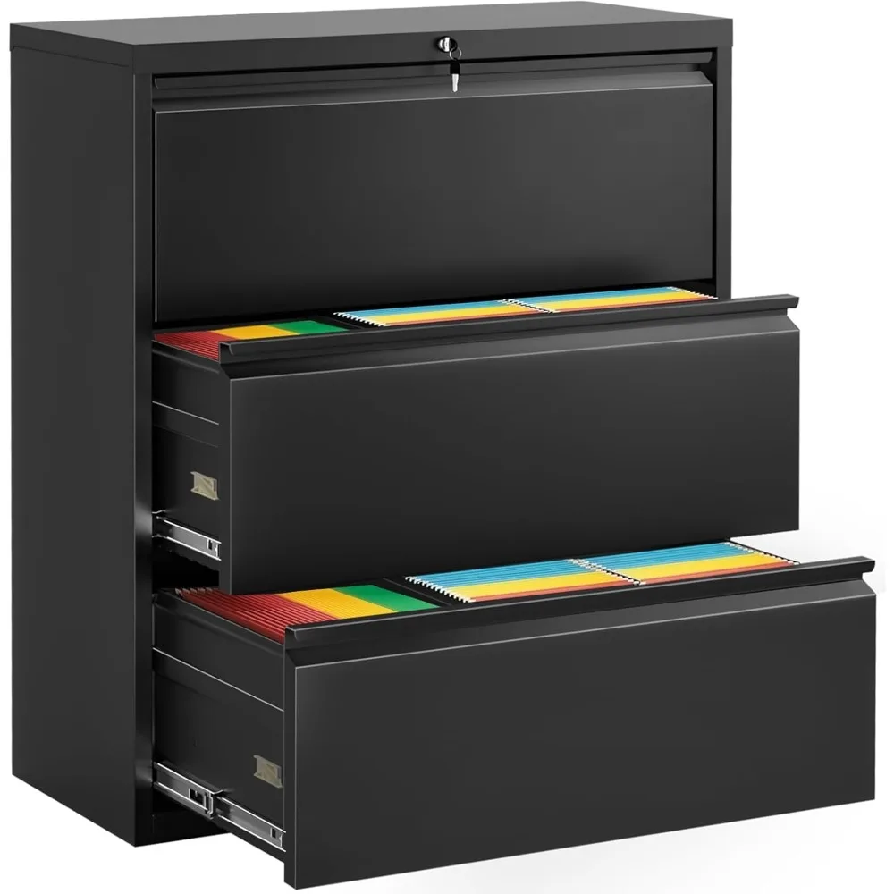 

Lateral File Cabinet 3 Drawer, Lockable Metal Filing Cabinet for Home Office,Black Metal File Cabinet with Lock for Legal/Letter