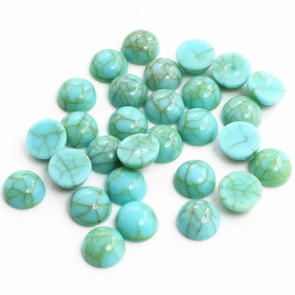 

40pcs/lot 8mm 10mm turquoise blue Colors Natural Cracked Style Flat back Resin Cabochons For Bracelet Earrings accessories