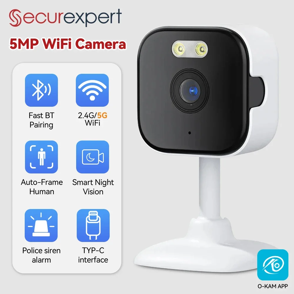 5MP HD Indoor Security Camera 2.4G/5G WiFi Surveillance Video Cam with Color Night Vision Human Detection 2-Way Audio O-KAM Pro