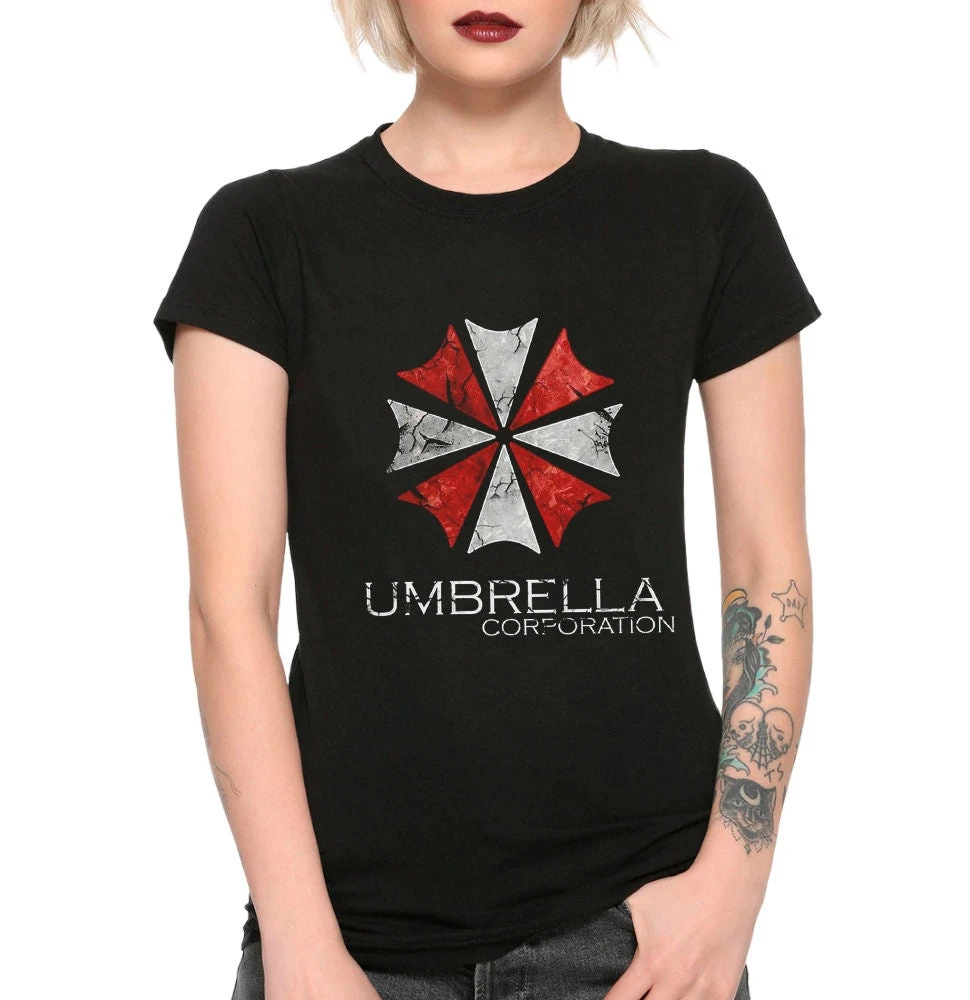 Resident Evil Umbrella Company Logo T-shirt Men's and Women's Retro Crack Print T-shirt Unisex Game Fan Street T-shirt