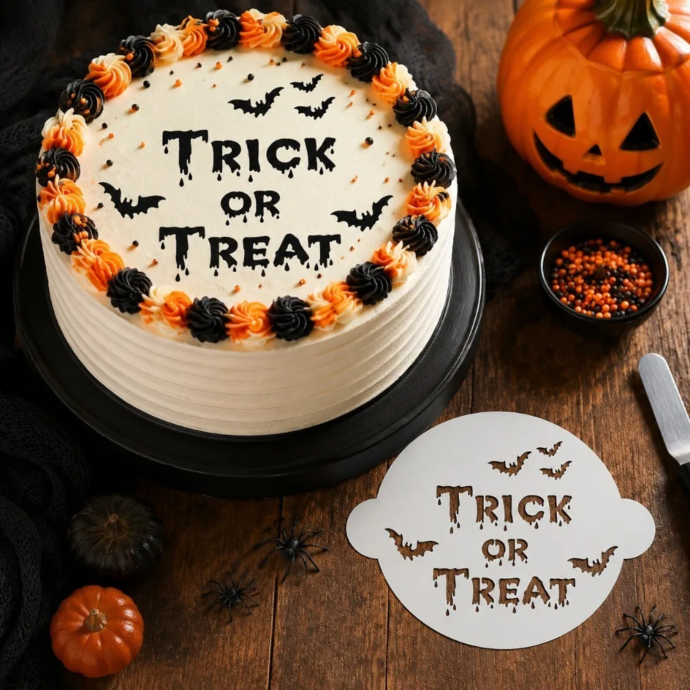 Halloween Trick‑Or‑Treat Stencil, Food‑Safe PET Hollow Template for Cookie & Fondant Decor
