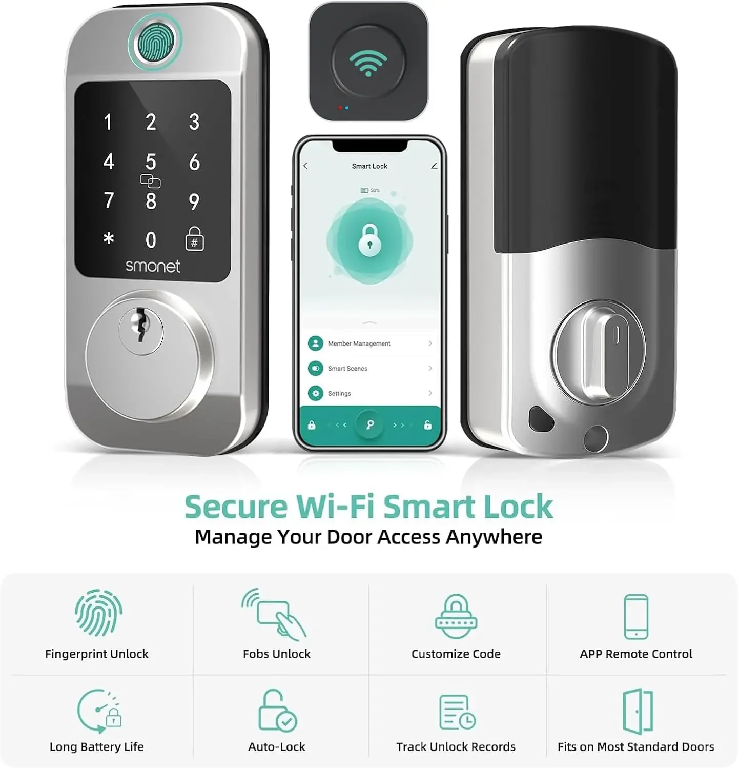 WiFi Deadbolt Smart Locks: Keyless Entry Smart Door Locks for Front Door, Fingerprint Keypad Deadbolt App Remote Control