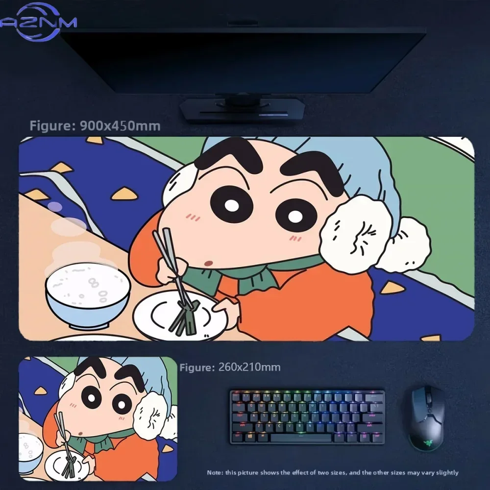 Cute Anime Crayon Shin‑chan Winter Eating Scene Large Mousepad, Rubber Non‑Slip Extended Gaming Desk Mat, Waterproof Anti‑Fray M