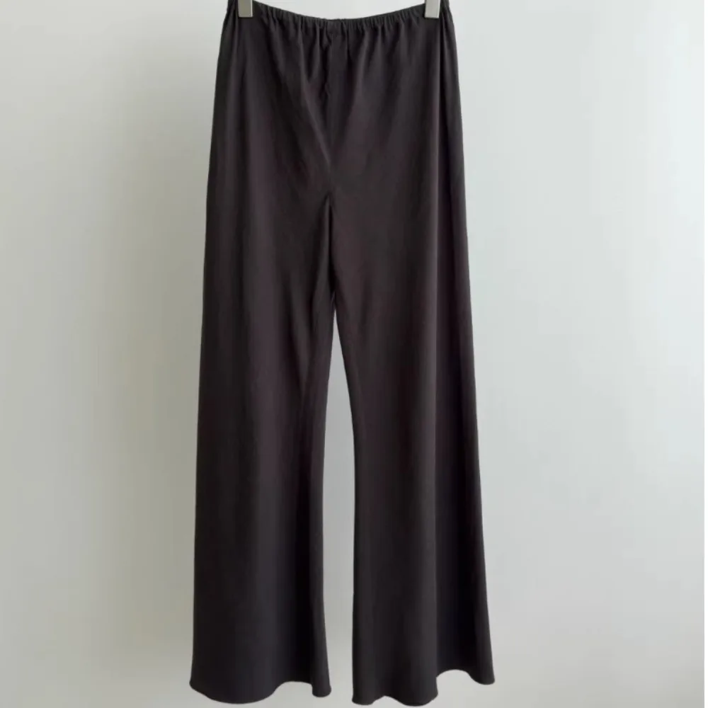New Black Trousers High-end Elastic Waist Silk Linen Slightly Flared Casual Pants
