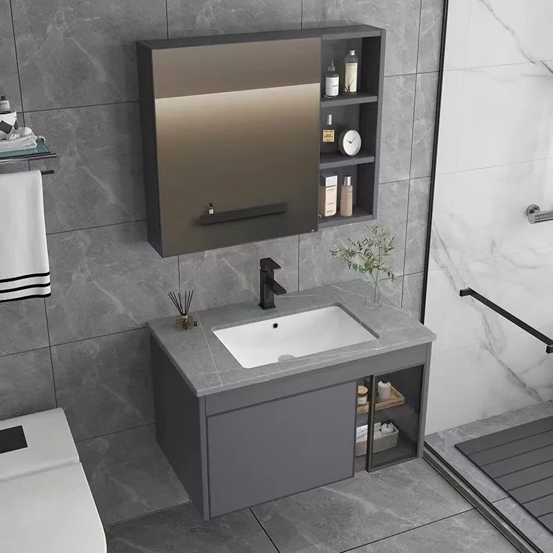 

Simple Modern Simplicity Wall Hanging Honeycomb Aluminum Bathroom Cabinet with Integrated Ceramic Washbasin for Bathroom Balcony