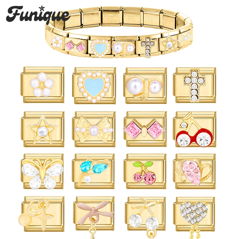 Y2k Fascino Ciliegia Farfalla Croce Stella Luna Ciondoli italiani Collegamenti adatti Bracciale da 9 mm Acciaio inossidabile Creazione di gioielli fai da te all'ingrosso