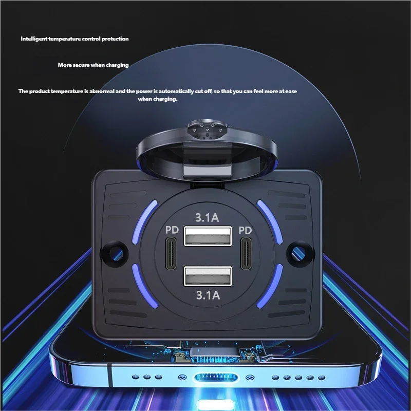 12V-24V Dual USB QC3.0 PD 3.1A/2.1A Car Charger Socket Quick Charge with Sliding Cap Outlet Panel Adapter for Truck Camper RV image 5