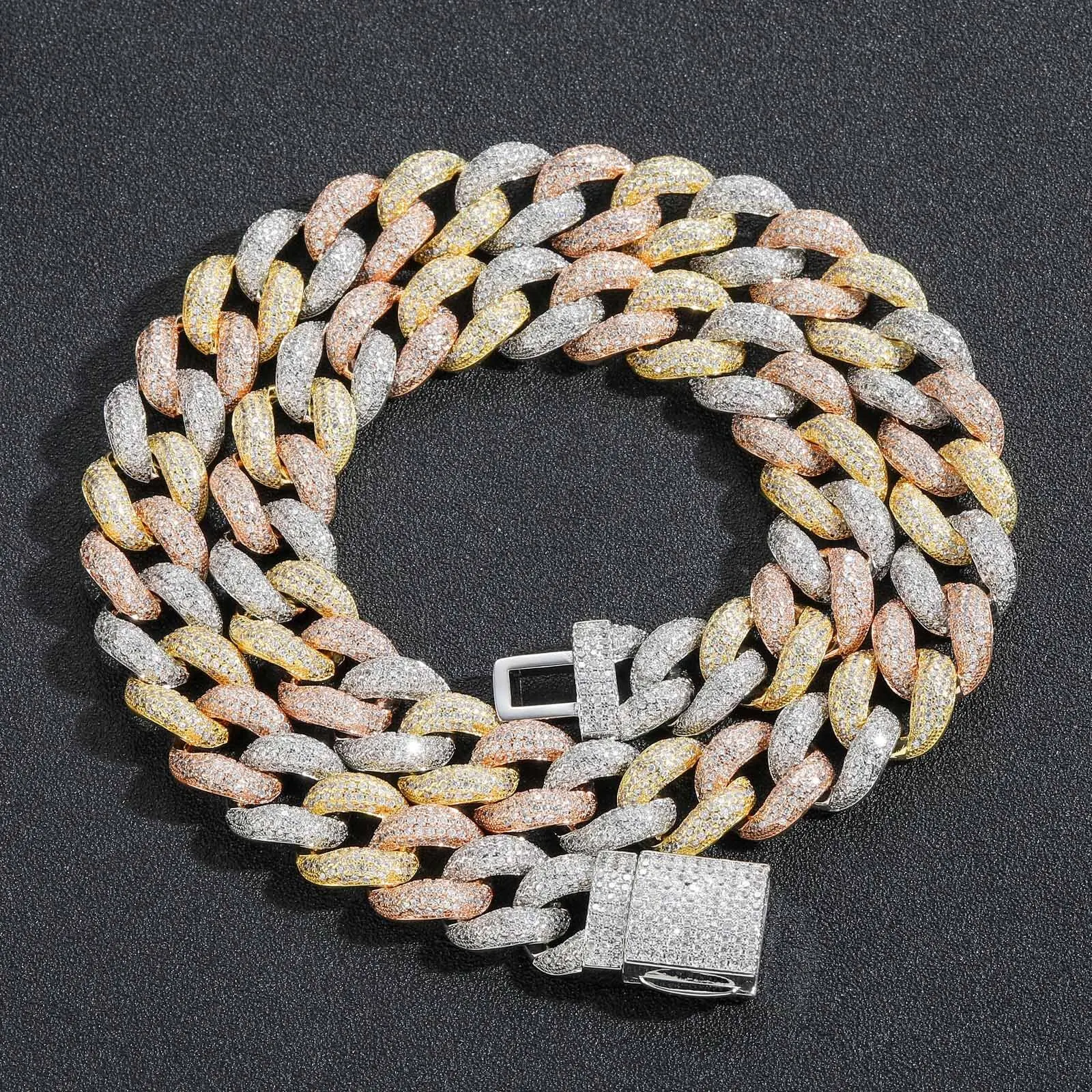 15MM Hot sale Hip hop necklace iced out zirconia bubble chain three-color Cuban link chain necklace rapper jewelry for men