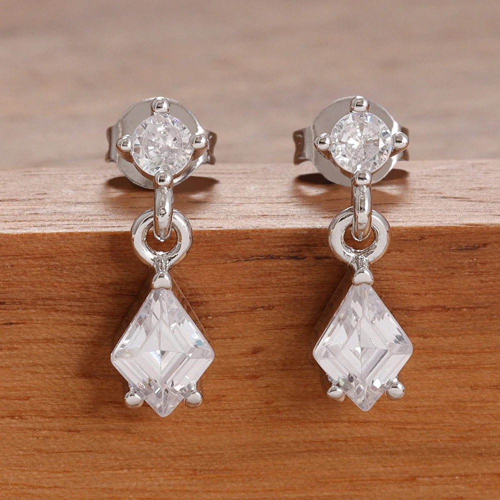 2PCS Exquisite Retro Luxury Rhombic Zircon Dangle Earrings For Woman Geometry Designer Teardrop-shaped Jewelry Accessories Gifts