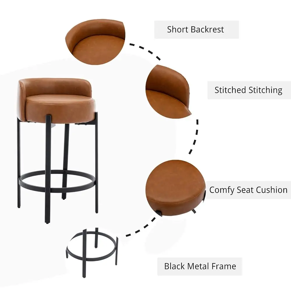 Counter Height Bar Stools Set Of 2, 26 Hes Counter Height Stool With Backs, Upholstered Pu Leather Barstools For Kitchen
