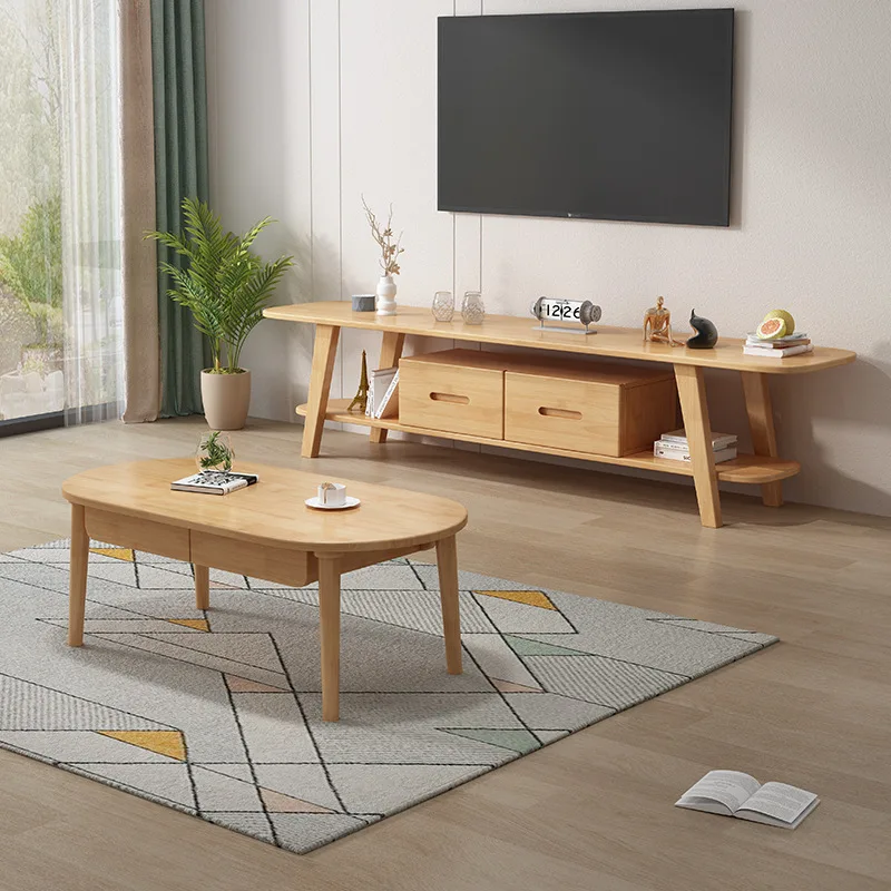 Nordic style solid wood coffee table TV cabinet combination creative balcony tea table locker living room simple small apartment