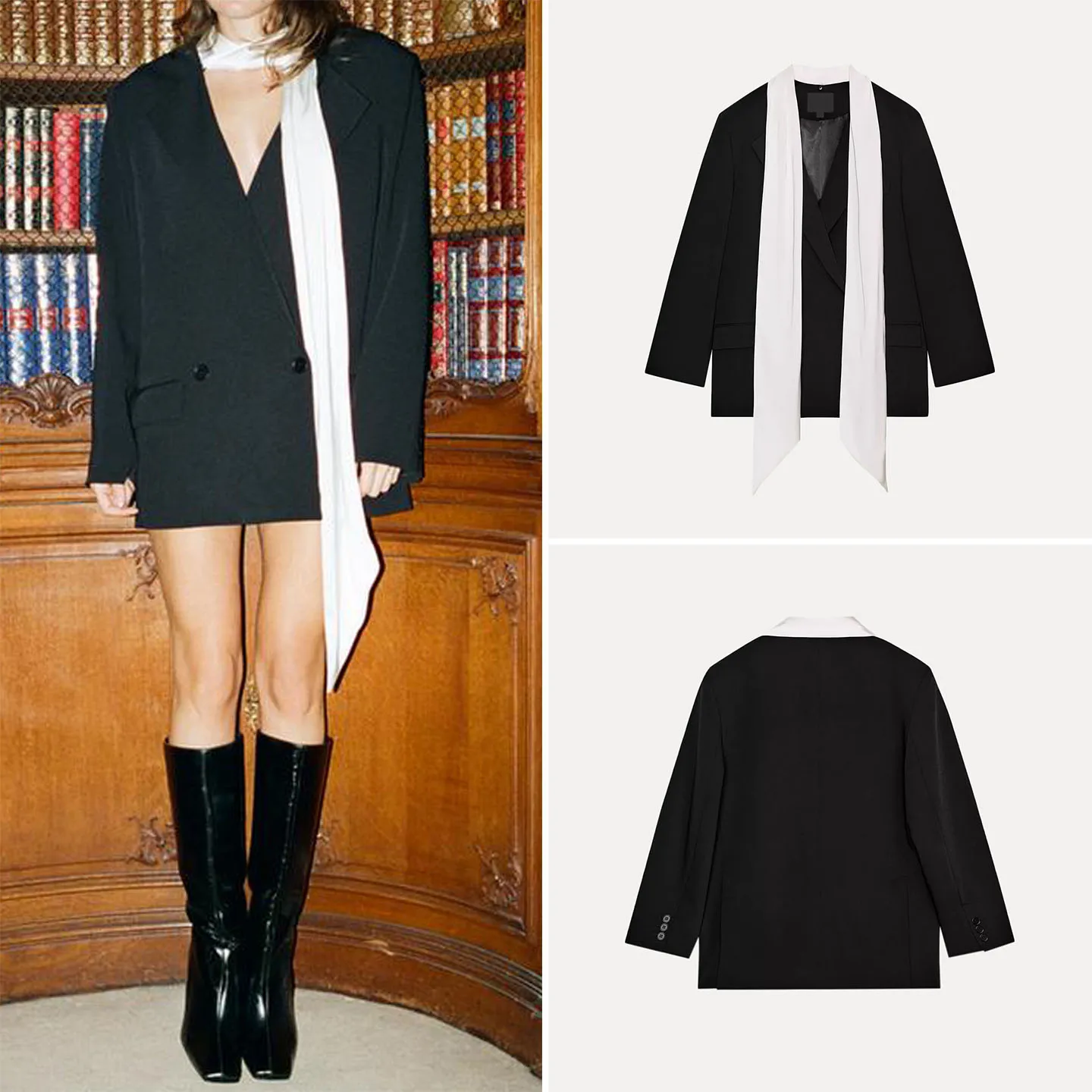 

Faionable Color Blo Scarf Versatile Suit Jaet Women's ort Coat Z Autumn 2025 Stand Fit Long Sve V-Ne