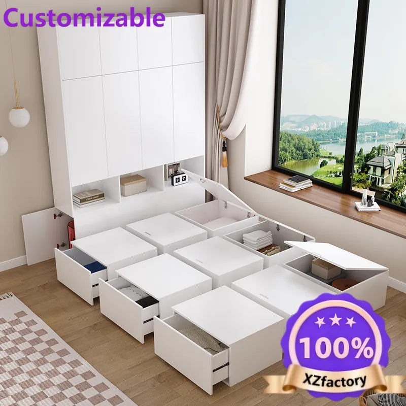 Factory Direct 2026 Customized tatami bed storage box, floor bed, Rubik's cube combination bed, Hong Kong small apartment, 1.2m