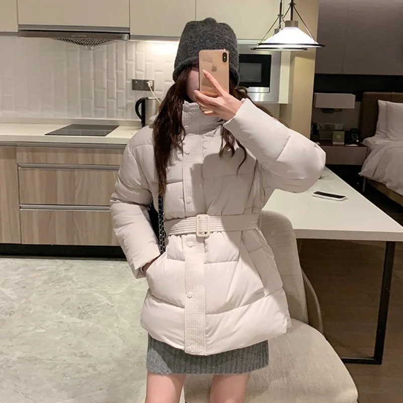 

Women's Waist-Cinching Hooded Puffer Jacket Coat Winter Girl's Student Detachable Cap Bread Down Cotton-Padded Jacket Thicken