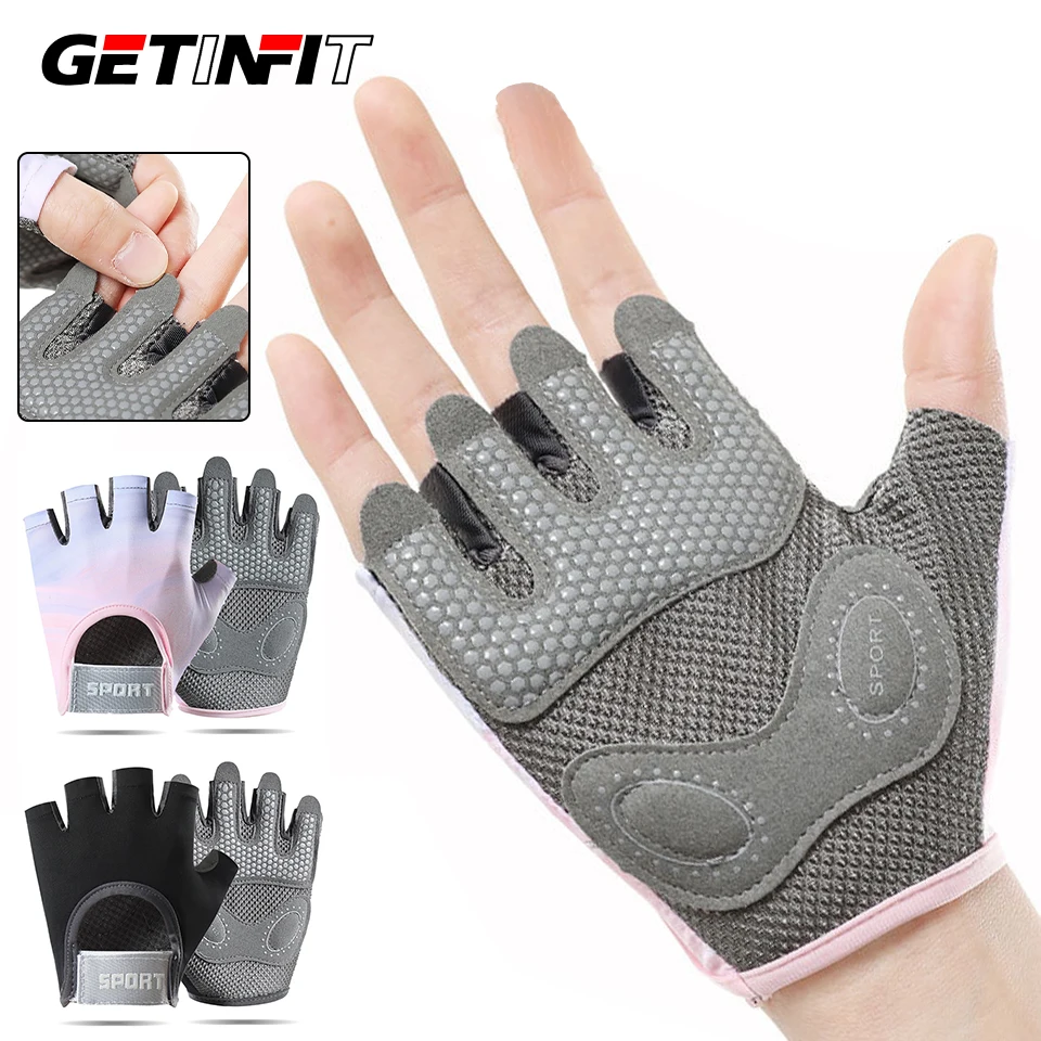 

GETINFIT 1Pair Lightweight Half Finger Gym Gloves High Elastic Breathable Ice Silk Fabric Non-Slip Shockproof Cycling Unisex