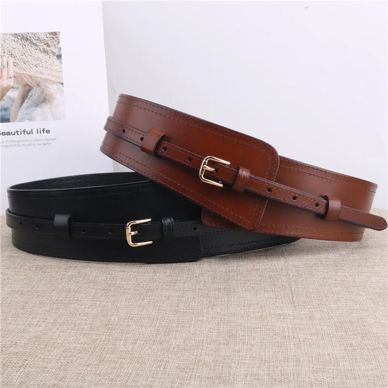 

Women's fashionable genuine leather wide belt decoration with skirt, coat and sweater, all-match first-layer cowhide belt