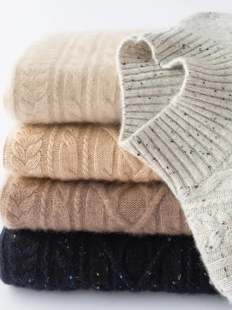 TLOML 여성용 100% 캐시미어 스웨터 목폴라 케이블 니트 풀오버 캐시미어 니트웨어 가을 겨울 부드럽고 따뜻한 루즈핏 상의