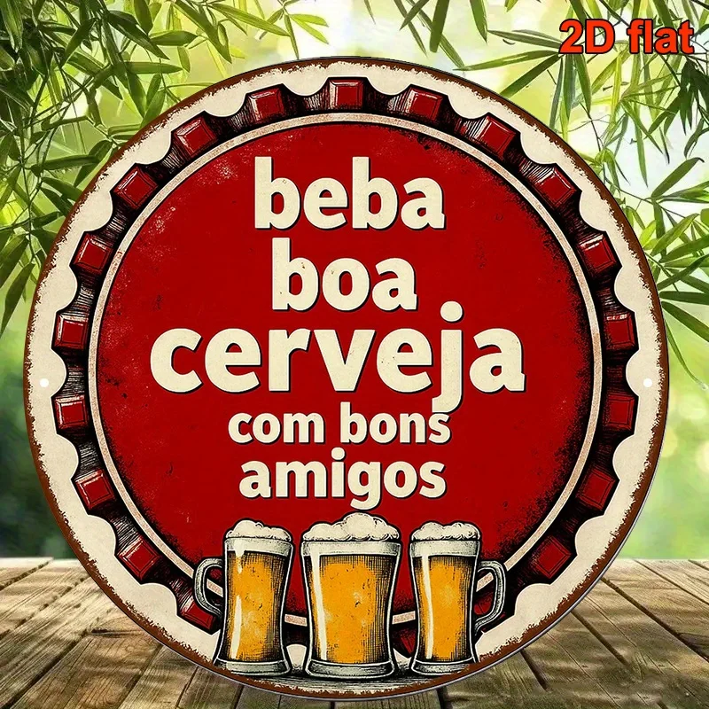 1pc,Round Portuguese Aluminum Sign,Vintage Decorative Plaque with the Phrase
