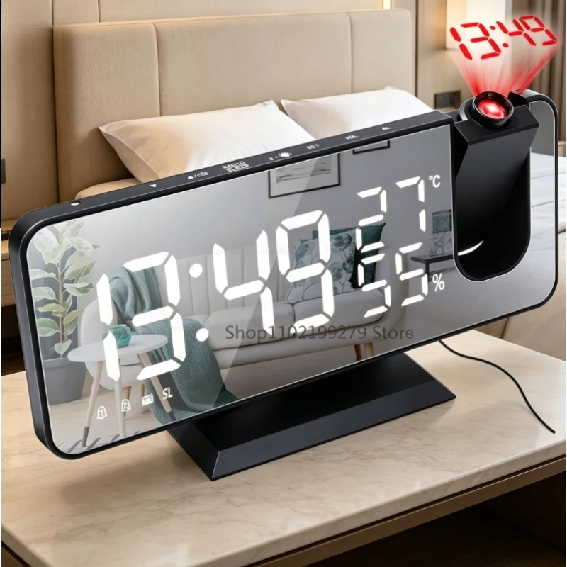 2026 NEW Digital Smart Alarm Clock Radio 180 Time Projector LED Desktop Clock USB Wake Up Table Electronic Clock with Snooze