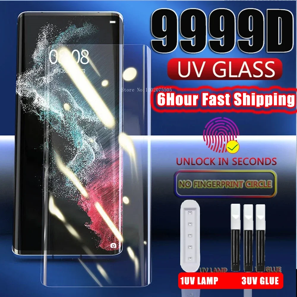 3 pçs vidro para samsung s24 s21 s20 s10 s22 s23 ultra plus vidro de borda curvada para samsung note20ultra 10 9 uv protetor de tela superior