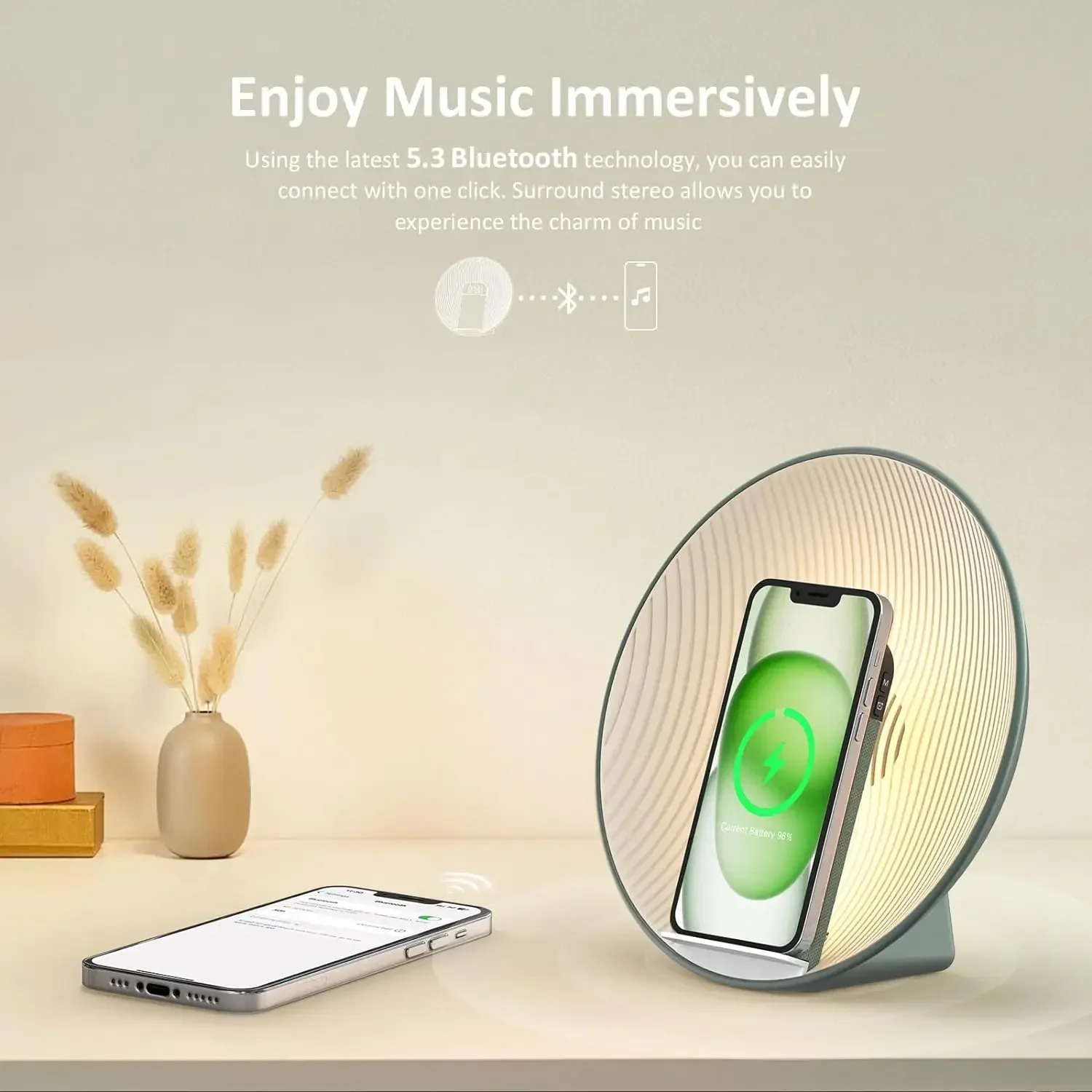 Colsur-altavoz inalámbrico con Bluetooth, dispositivo de carga inalámbrica de 15W, luz nocturna para dormitorio, Sonido Envolvente, pantalla de reloj Digital de calidad