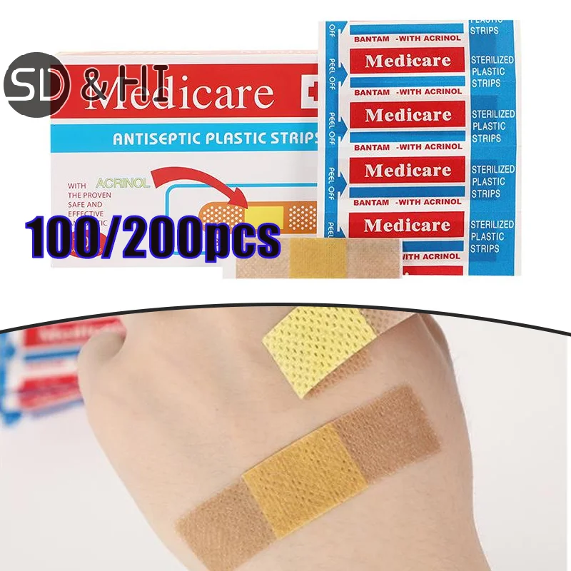 

100/200Pcs Waterproof Band-Aids Adhesive Bandages First Aid Medical Supplies Anti-Bacteria Breathable Wound Plaster