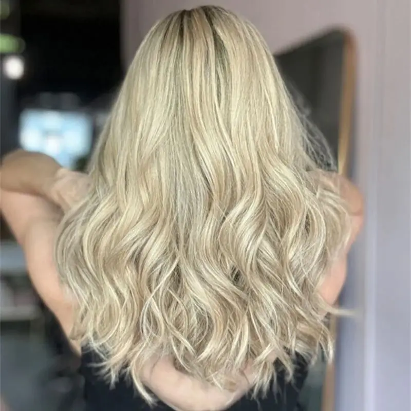 14-дюймовый синтетический парик премиум-класса HD на шнуровке, предварительно выщипанная линия волос, смешанный с человеческими волосами, парик блондинки с эффектом омбре для женщин, ежедневное использование на вечеринке