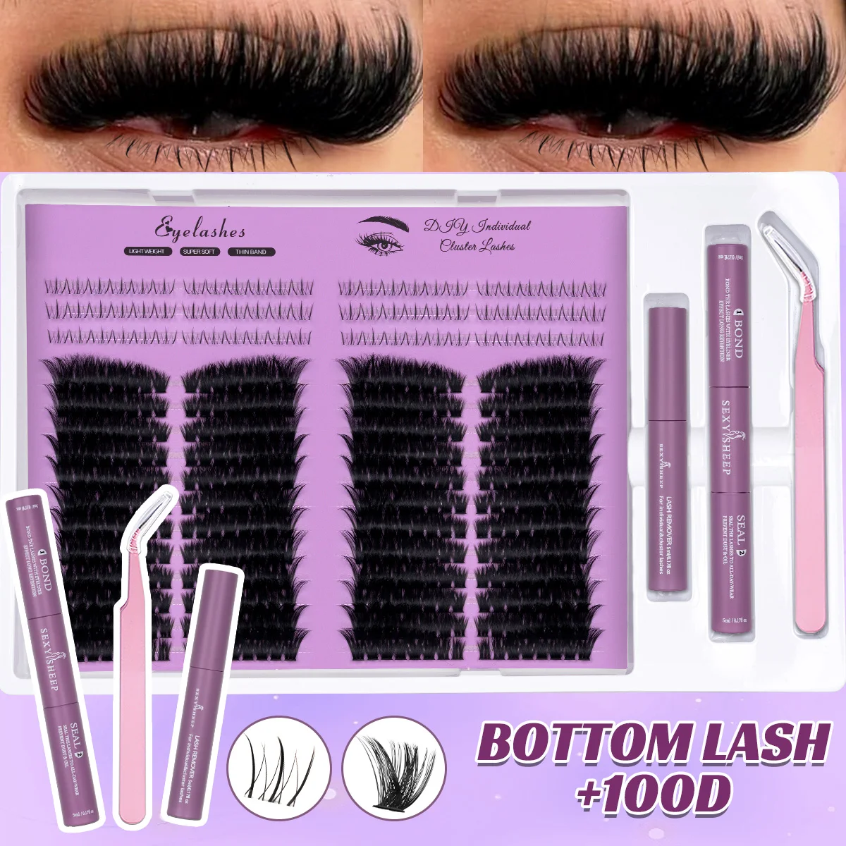 DIY Wimpern-Cluster-Set, Wispy-Wimpernverlängerungen, Natürliches Volumen, Einzelwimpern-Set mit Kleber, Fixiermittel, Entferner und Pinzette – Detail 5
