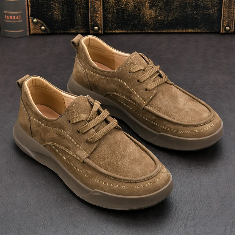 

Casual Leather Shoes Men's Spring Soft Sole Leather Breathable Business Commuter Work Shoes Lace Up Retro Casual Shoe Mens