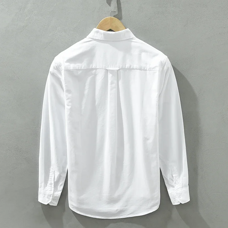 Oxford White Shirt for Men Autumn Winter New Pure Cotton Long Sleeve Turn-down Collar Shirts Male Casual Loose Dress Shirt