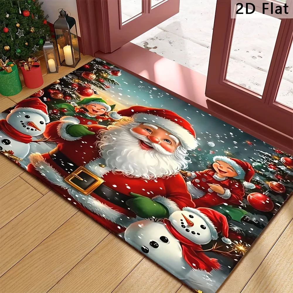 VIKAMA Christmas Cartoon Entry Door Mat Father Christmas Elf Entryway Floor Mat Home Decoration Foot Mat
