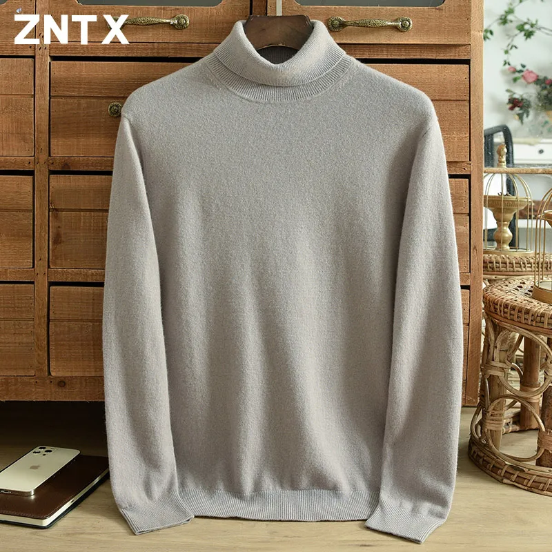 ZNTX Autumn and winter new pure cashmere sweater men lapel solid color Korean style youth slim-fit pullover sweater casual