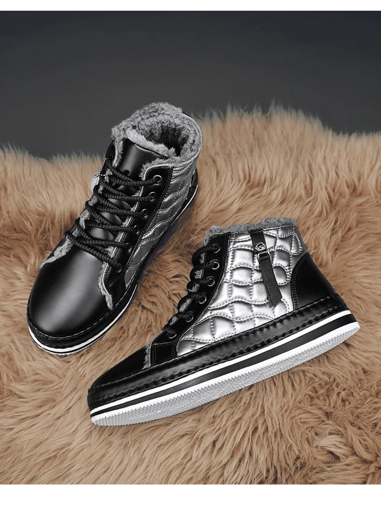 الجلود الثلوج أحذية للرجال الشتاء أحذية قطنية عالية الاتجاه الأدوات الأحذية سستة المشي الشقق حذاء من الجلد الرجال حذاء كاجوال 2026