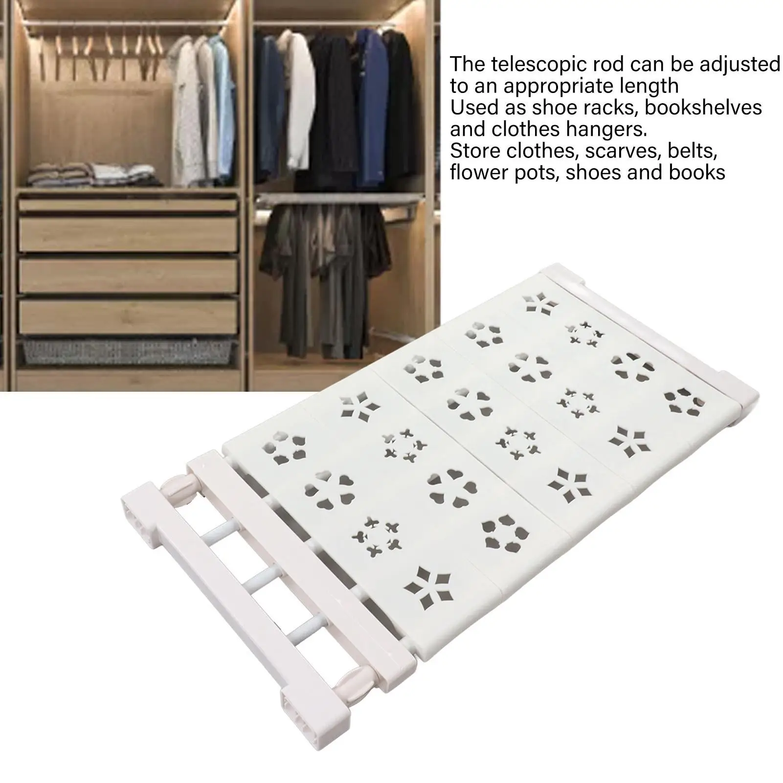 Telescopic No-Drill Closet Shelf Divider - Space-Saving Tension Organizer for wardrobe