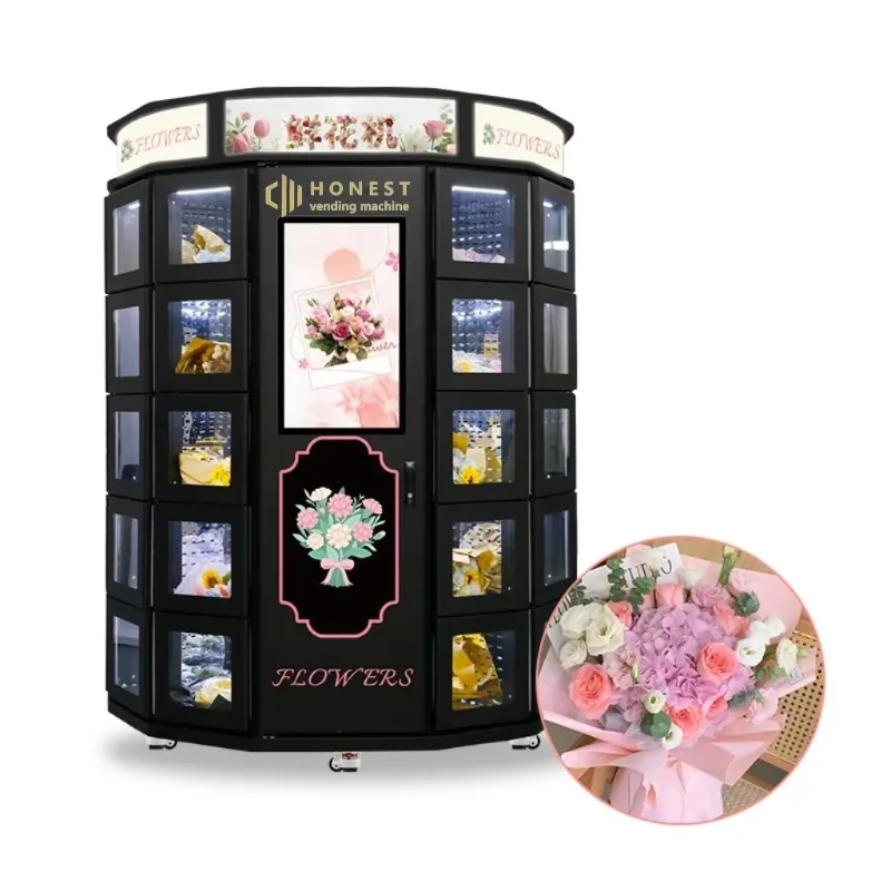 FL Custom 2026 New Flower Vending Machine Auto Door Function SDK Touchscreen Multi-Payment Compressor Cooling Cloud-Based  Keep