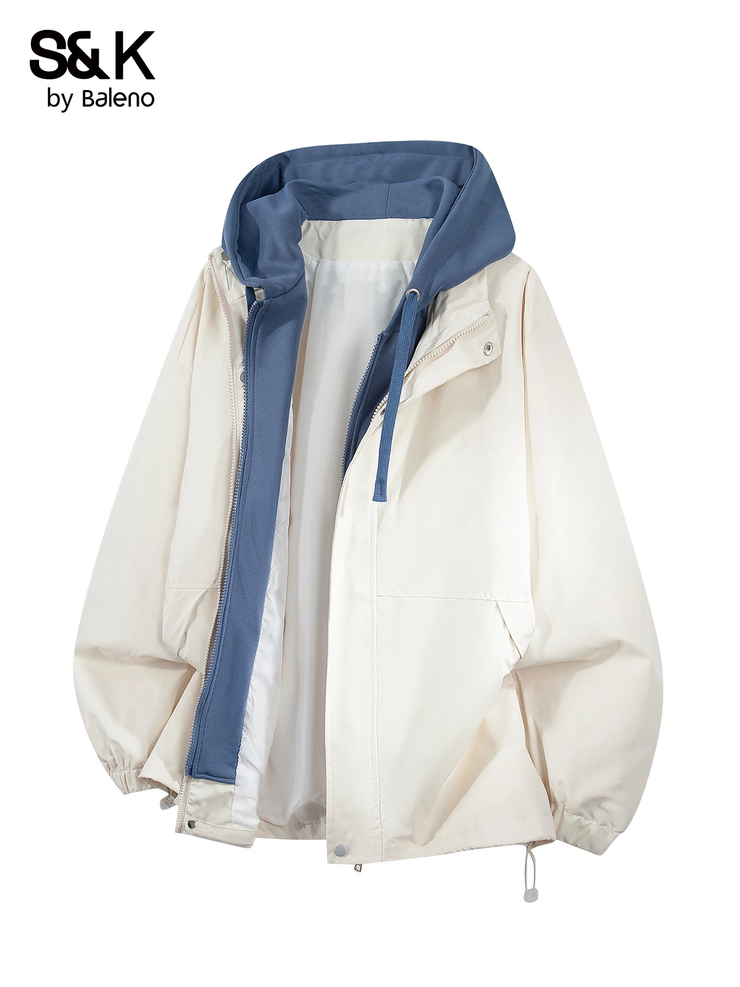 Baleno Men's Loose Fit Windproof Hooded Jacket Fashionable Urban Style Casual Wear Polyester Fabric Long Sleeve Zipper Closure