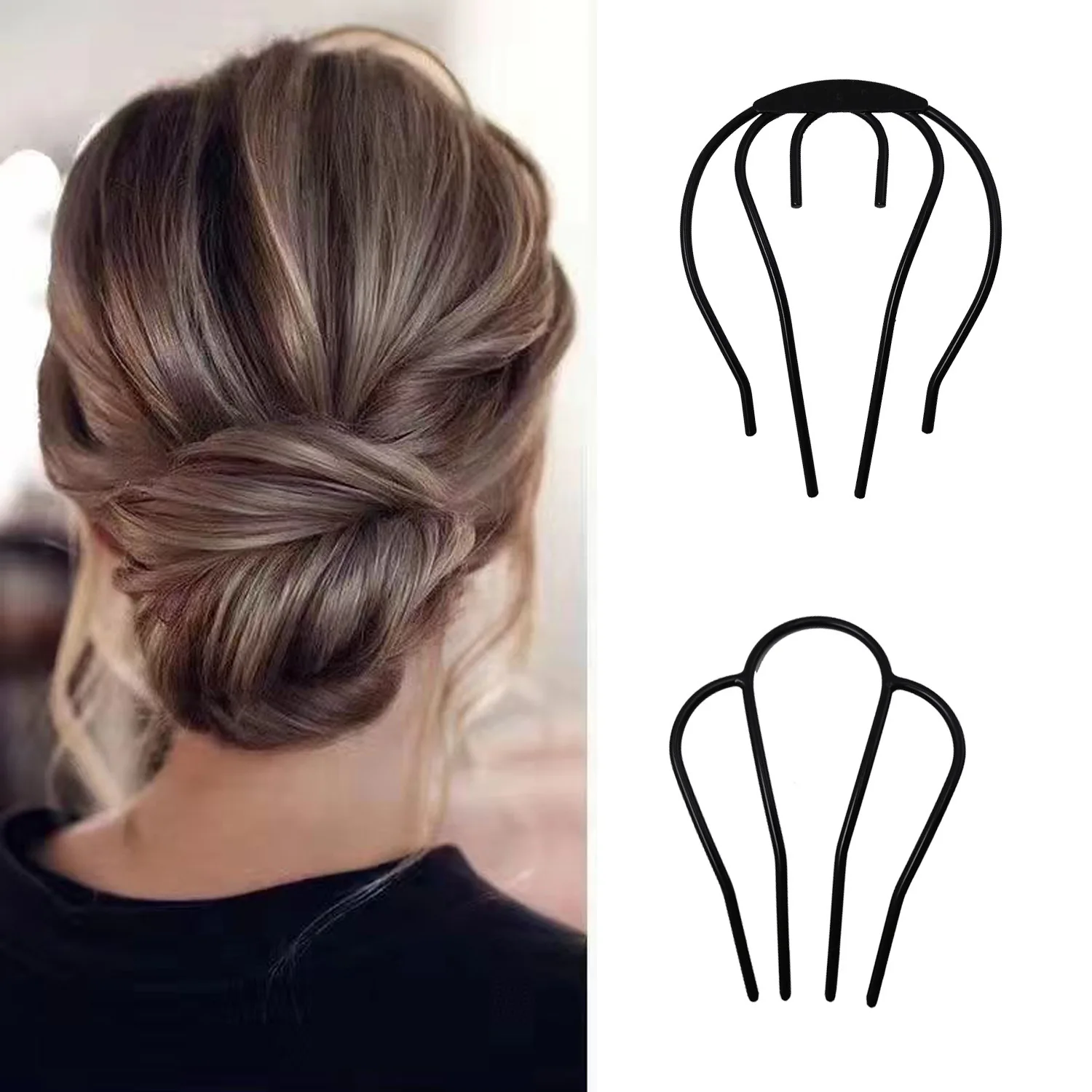 

Korean Lazy Style Dotnut Style Hairt Forks Black Iron Hairpin Disc U-shaped Hair Sticks For Women Headwear Accessories Gifts