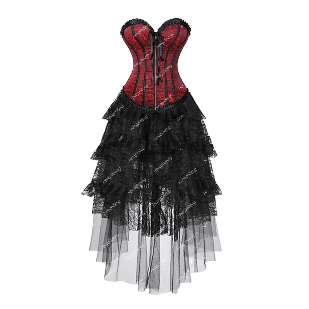 Corset Fancy Dress Gothic Cosplay Bustier Skirt Set for Women Sexy Vintage Victorian Korsett Plus Size Cosplay Halloween Costume